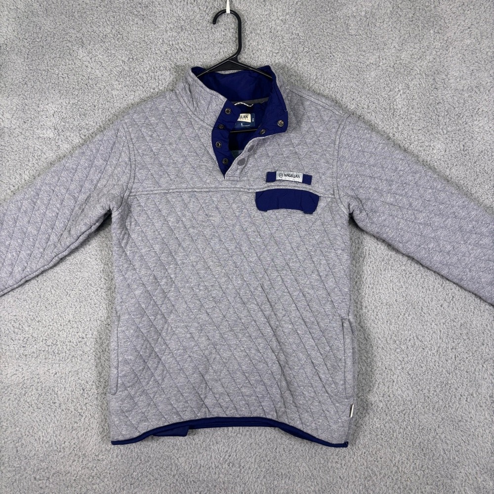 Magellan Outdoors‎ Mens Gray Quilted Snap Pullover Sweater Classic Fit Small
